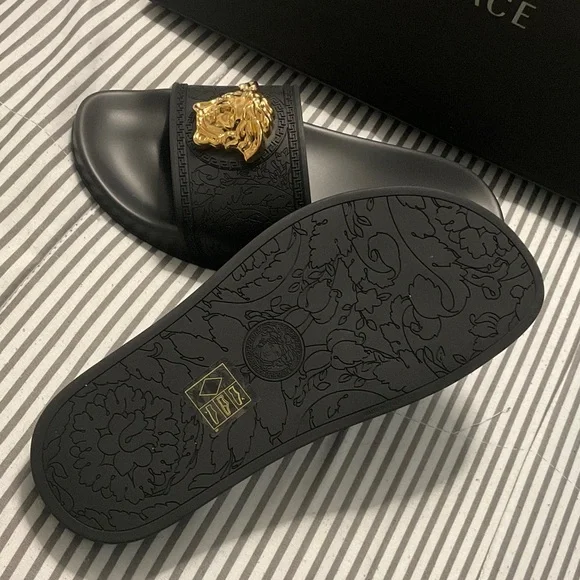 Versace Black Slides with Gold Medusa - Picture 3 of 5